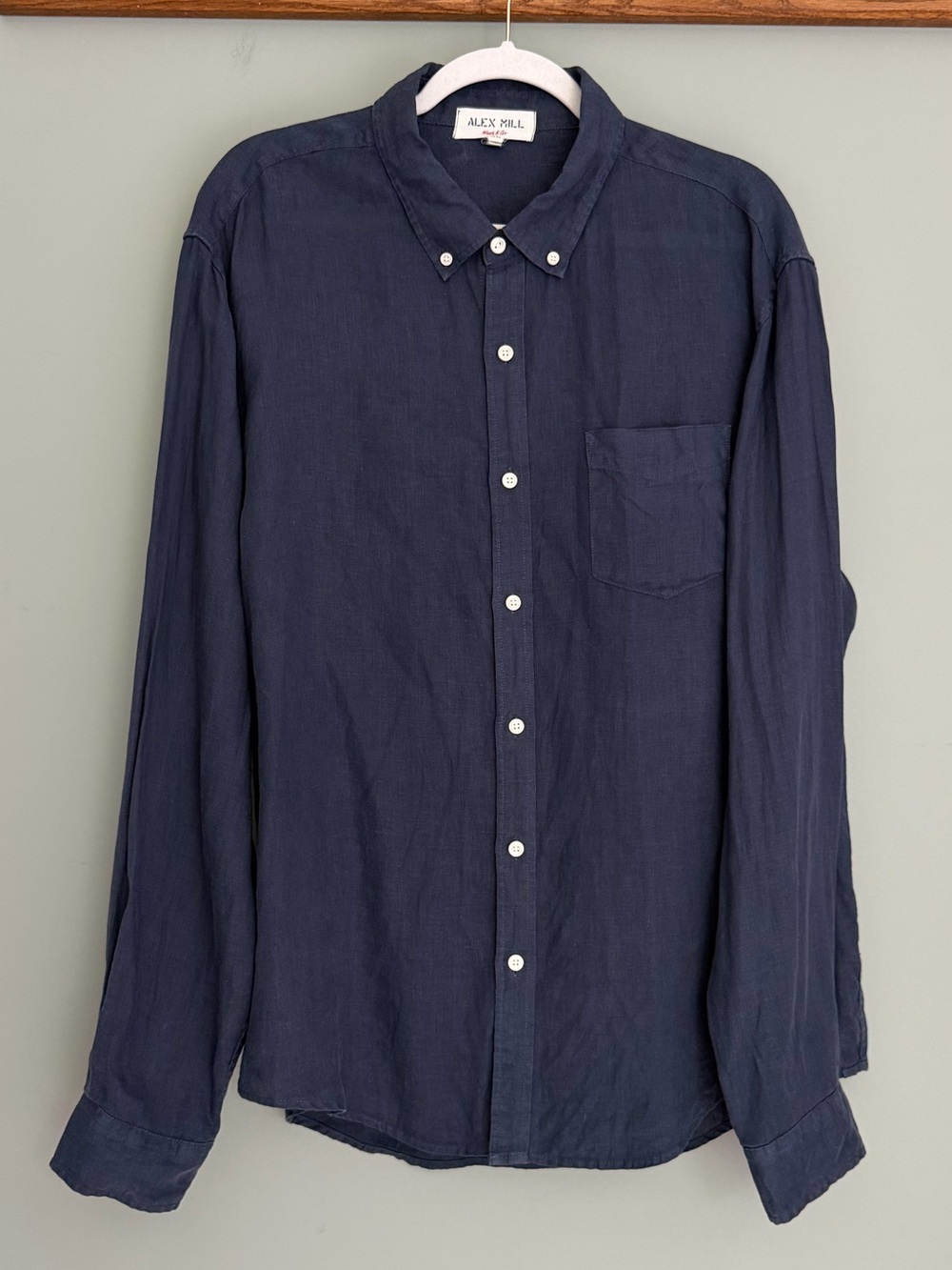 Alex Mill 100% Linen Navy Blue Casual Classic Oxford Button Down Shirt Men's XL